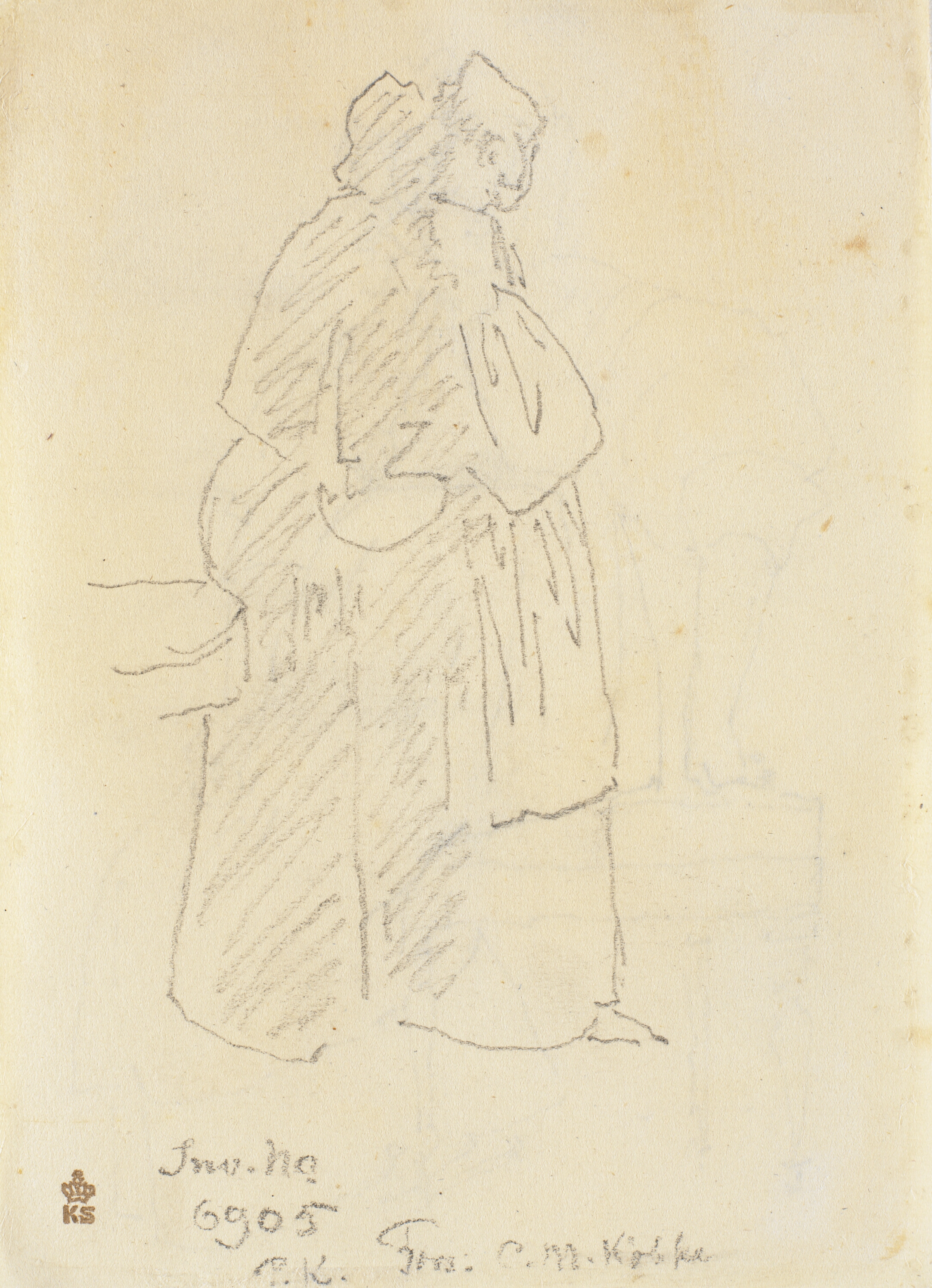 En stående kvinde, set bagfra